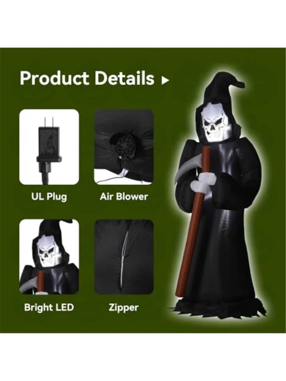 8FT Black Grim Reaper Halloween Outdoor Inflatables with Scythe